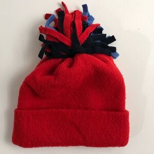 Vintage kids Turtle Fur Winter Hat tassel pom pom red fleece